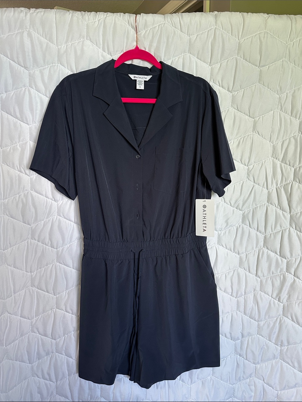 Athleta Navy Short-Sleeve Romper/Jumpsuit